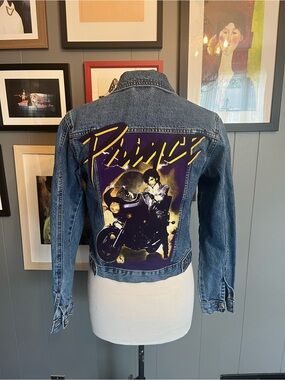 Prince Graphic Denim Jacket - Purple & Yellow Back Patch Women’s Size XS